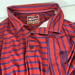 Drake Clothing Company Men's XL Red Blue Stripe Golf Polo Shirt Embroidered Logo